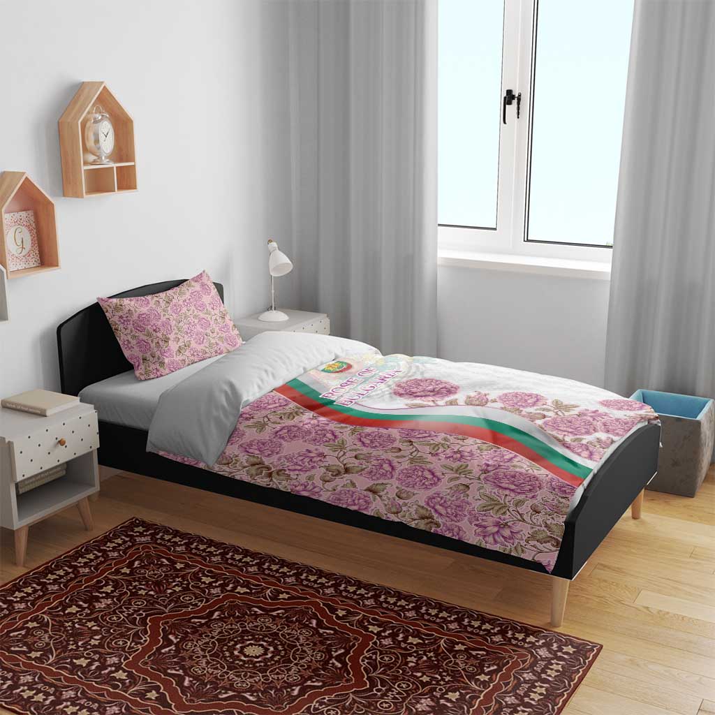 Rose of Bulgaria Bedding Set with National Flag Ribbon and Floral Damask Pattern