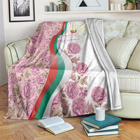 Rose of Bulgaria Blanket with National Flag Ribbon and Floral Damask Pattern