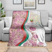Rose of Bulgaria Blanket with National Flag Ribbon and Floral Damask Pattern