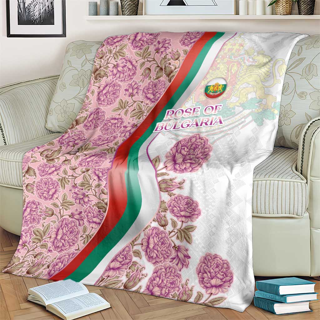 Rose of Bulgaria Blanket with National Flag Ribbon and Floral Damask Pattern
