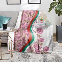 Rose of Bulgaria Blanket with National Flag Ribbon and Floral Damask Pattern