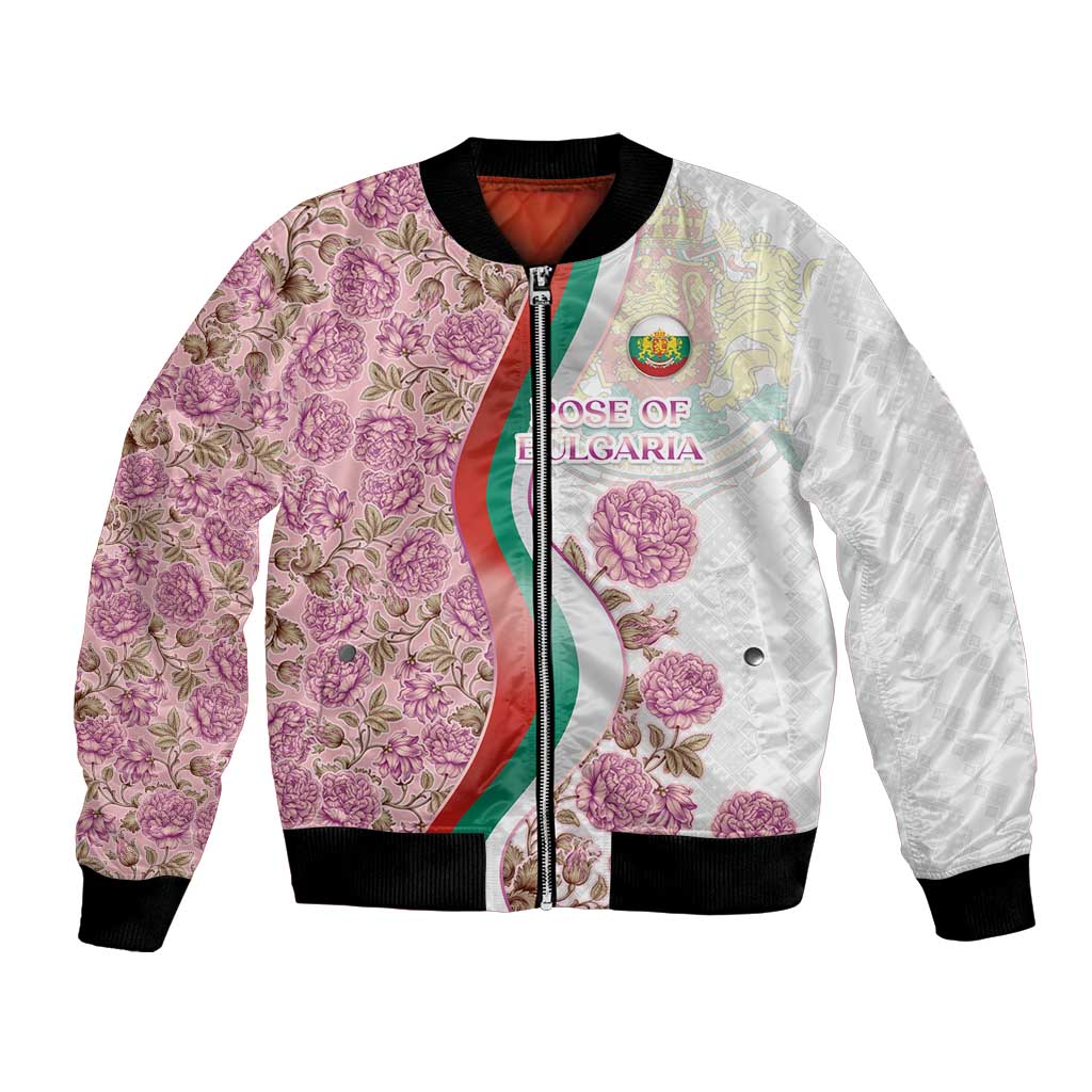 Rose of Bulgaria Bomber Jacket with National Flag Ribbon and Floral Damask Pattern