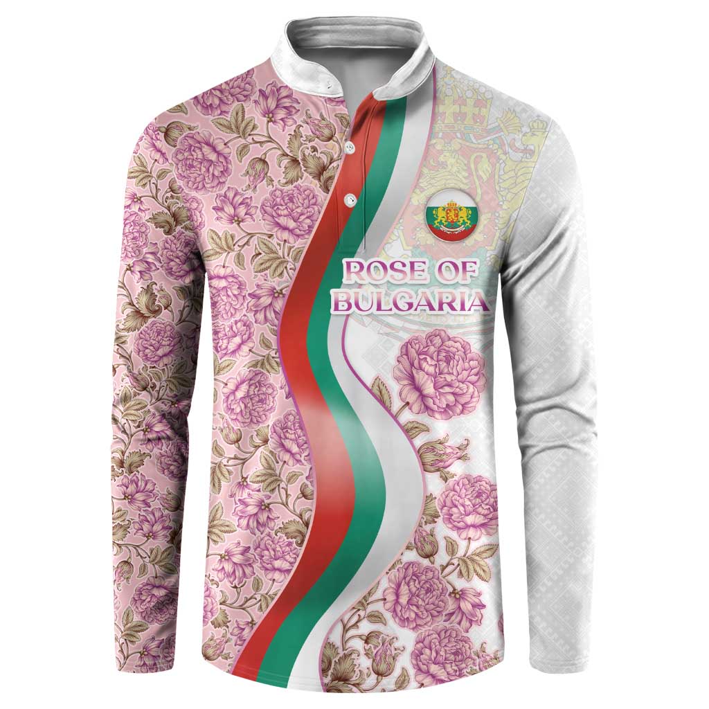 Rose of Bulgaria Button Sweatshirt with National Flag Ribbon and Floral Damask Pattern
