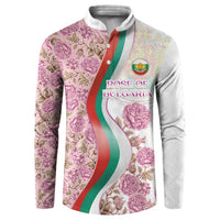Rose of Bulgaria Button Sweatshirt with National Flag Ribbon and Floral Damask Pattern