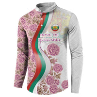 Rose of Bulgaria Button Sweatshirt with National Flag Ribbon and Floral Damask Pattern