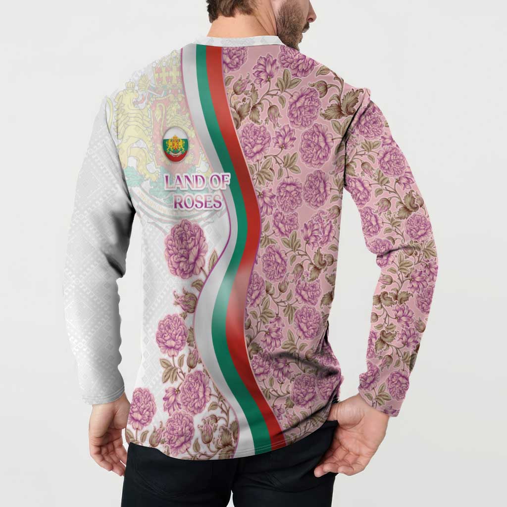 Rose of Bulgaria Button Sweatshirt with National Flag Ribbon and Floral Damask Pattern
