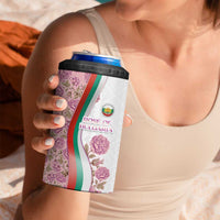 Rose of Bulgaria 4 in 1 Can Cooler Tumbler with National Flag Ribbon and Floral Damask Pattern