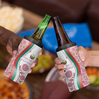 Rose of Bulgaria 4 in 1 Can Cooler Tumbler with National Flag Ribbon and Floral Damask Pattern