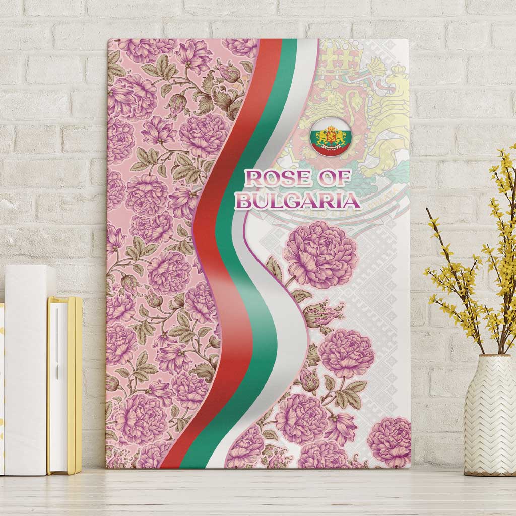 Rose of Bulgaria Canvas Wall Art with National Flag Ribbon and Floral Damask Pattern