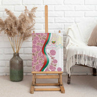 Rose of Bulgaria Canvas Wall Art with National Flag Ribbon and Floral Damask Pattern