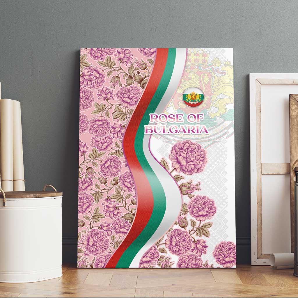 Rose of Bulgaria Canvas Wall Art with National Flag Ribbon and Floral Damask Pattern