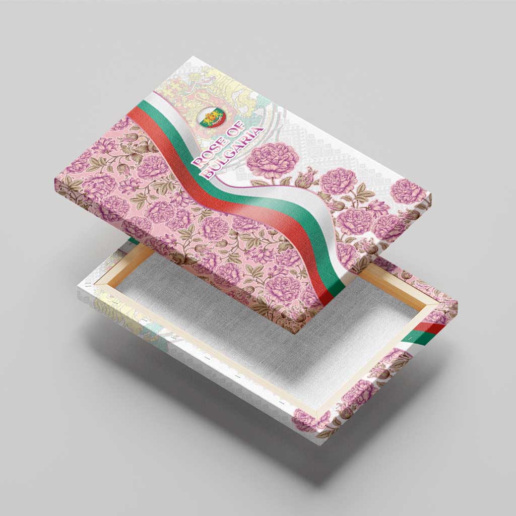 Rose of Bulgaria Canvas Wall Art with National Flag Ribbon and Floral Damask Pattern
