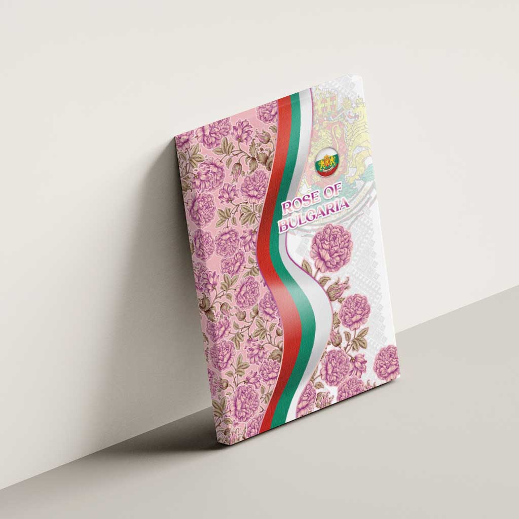 Rose of Bulgaria Canvas Wall Art with National Flag Ribbon and Floral Damask Pattern