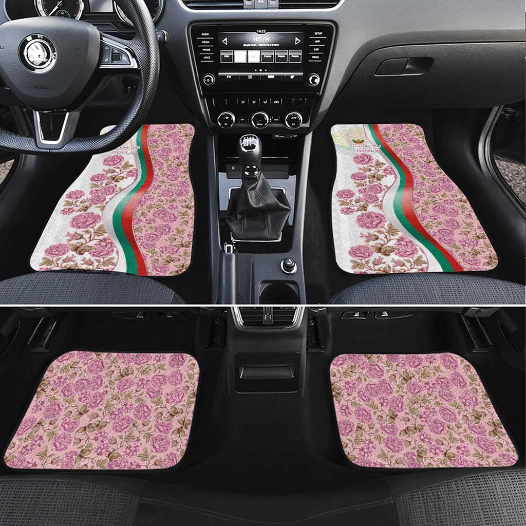 Rose of Bulgaria Car Mats with National Flag Ribbon and Floral Damask Pattern