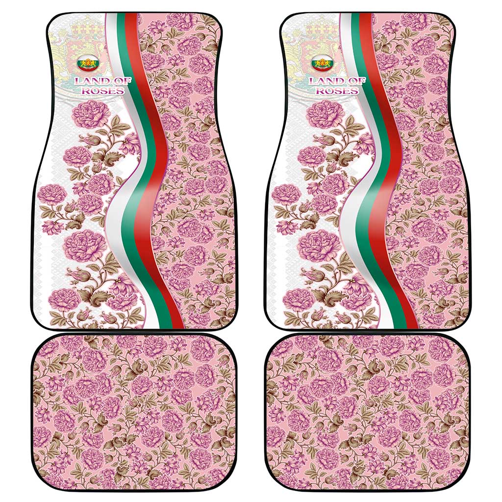 Rose of Bulgaria Car Mats with National Flag Ribbon and Floral Damask Pattern