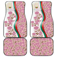 Rose of Bulgaria Car Mats with National Flag Ribbon and Floral Damask Pattern