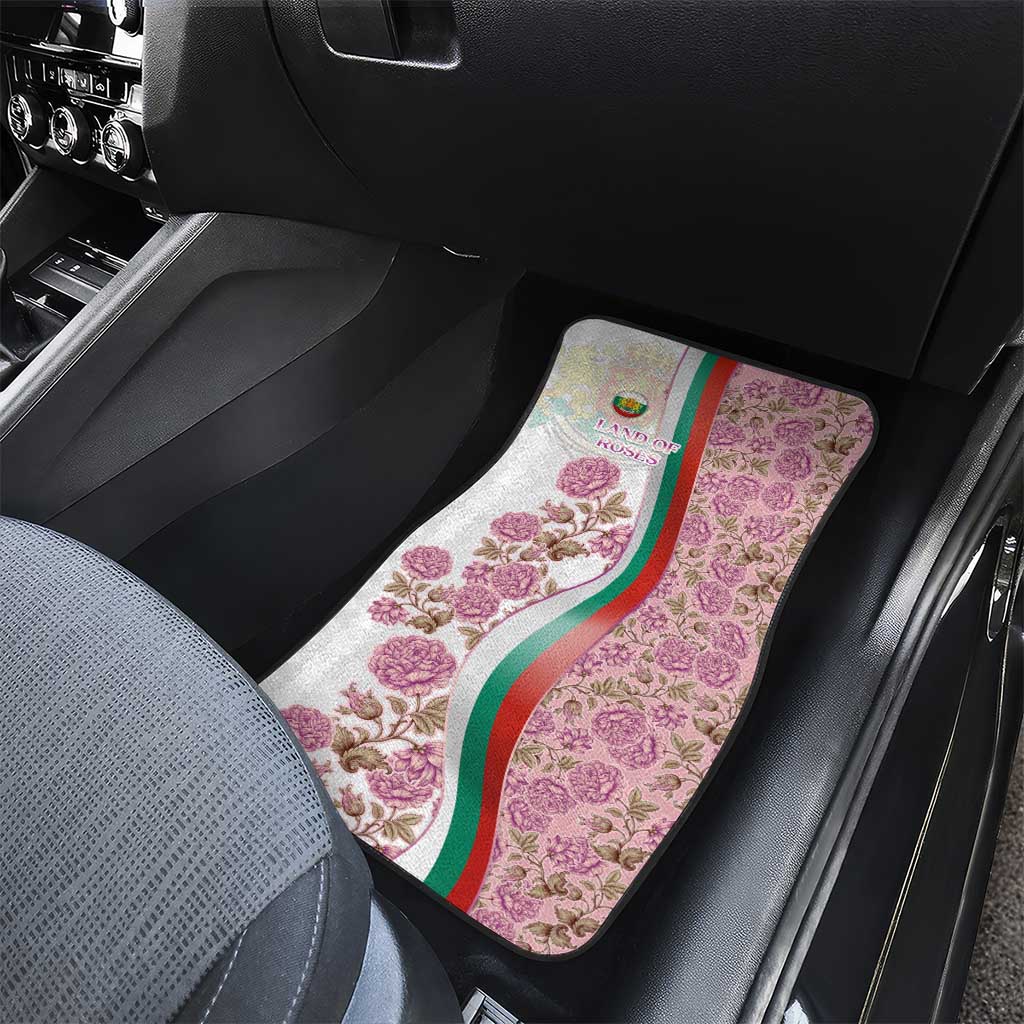 Rose of Bulgaria Car Mats with National Flag Ribbon and Floral Damask Pattern