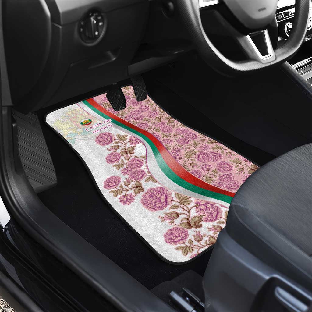 Rose of Bulgaria Car Mats with National Flag Ribbon and Floral Damask Pattern