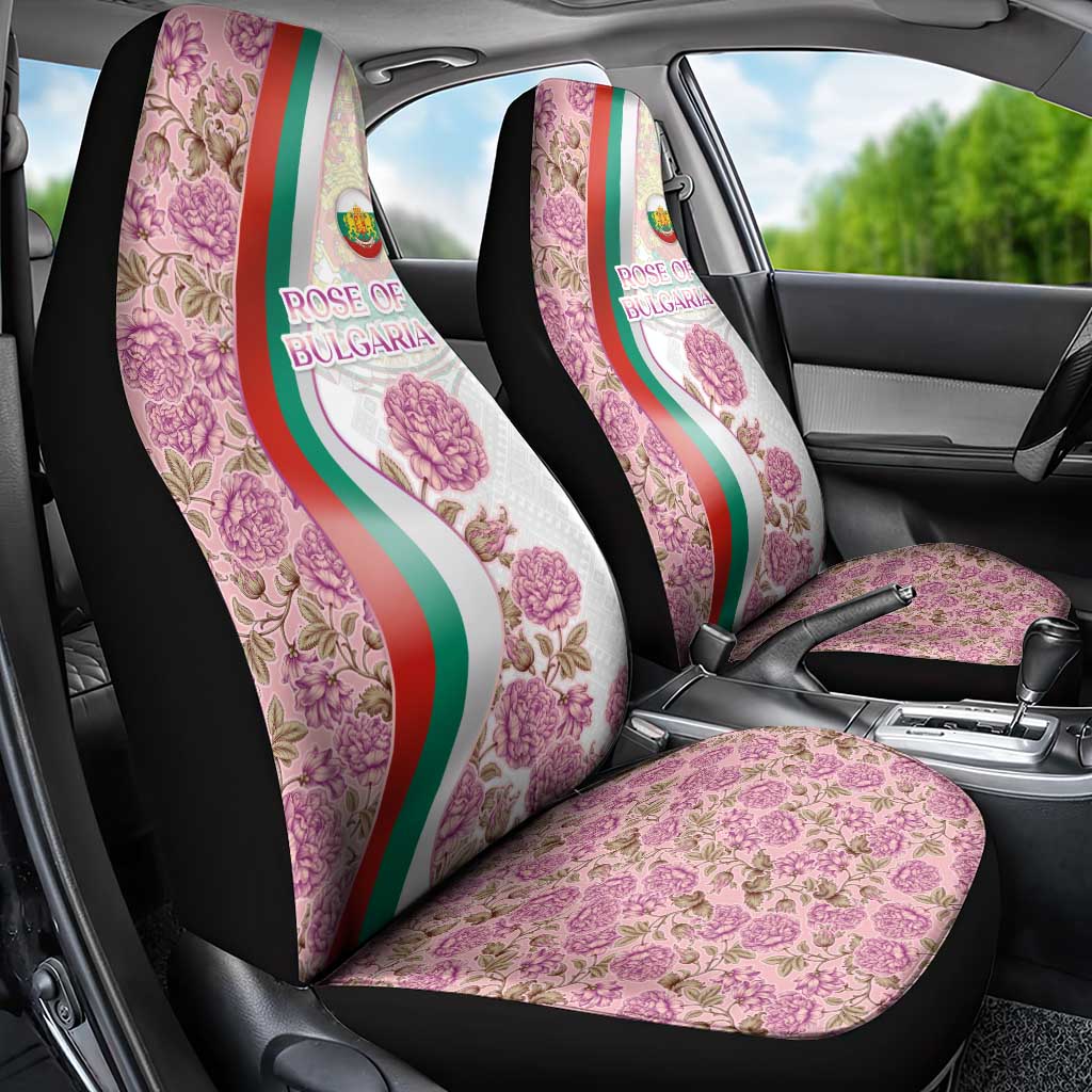 Rose of Bulgaria Car Seat Cover with National Flag Ribbon and Floral Damask Pattern