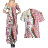 Rose of Bulgaria Couples Matching Summer Maxi Dress and Hawaiian Shirt with National Flag Ribbon and Floral Damask Pattern