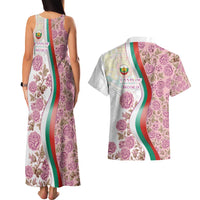 Rose of Bulgaria Couples Matching Tank Maxi Dress and Hawaiian Shirt with National Flag Ribbon and Floral Damask Pattern