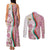 Rose of Bulgaria Couples Matching Tank Maxi Dress and Long Sleeve Button Shirt with National Flag Ribbon and Floral Damask Pattern
