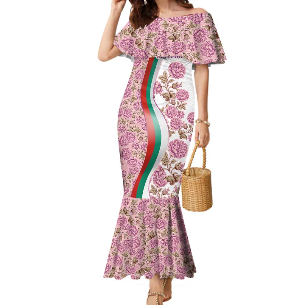 Rose of Bulgaria Family Matching Mermaid Dress and Hawaiian Shirt with National Flag Ribbon and Floral Damask Pattern