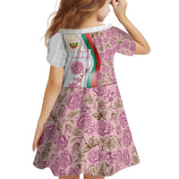 Rose of Bulgaria Family Matching Off The Shoulder Long Sleeve Dress and Hawaiian Shirt with National Flag Ribbon and Floral Damask Pattern