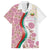 Rose of Bulgaria Family Matching Off The Shoulder Long Sleeve Dress and Hawaiian Shirt with National Flag Ribbon and Floral Damask Pattern