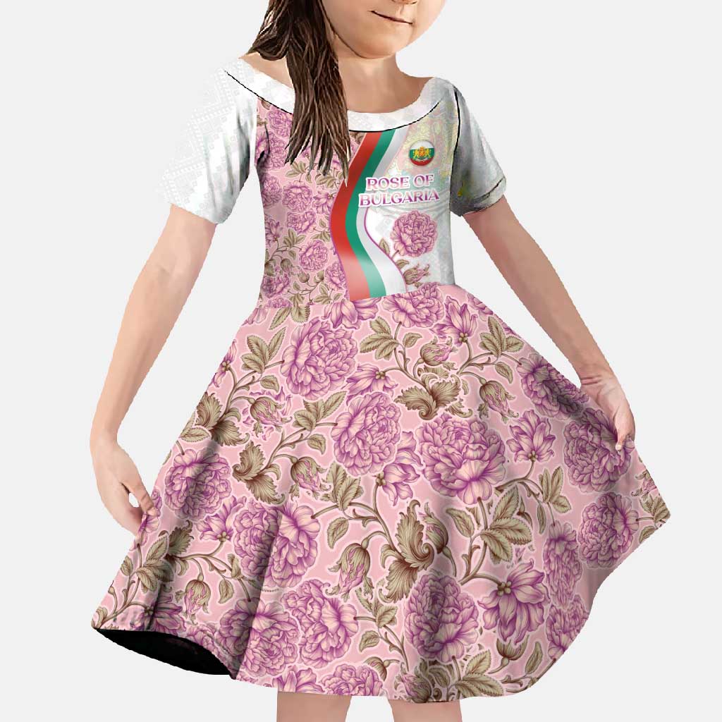 Rose of Bulgaria Family Matching Off Shoulder Maxi Dress and Hawaiian Shirt with National Flag Ribbon and Floral Damask Pattern