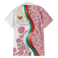 Rose of Bulgaria Family Matching Off Shoulder Maxi Dress and Hawaiian Shirt with National Flag Ribbon and Floral Damask Pattern