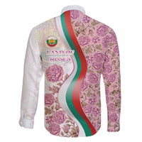 Rose of Bulgaria Family Matching Off Shoulder Maxi Dress and Hawaiian Shirt with National Flag Ribbon and Floral Damask Pattern