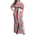 Rose of Bulgaria Family Matching Off Shoulder Maxi Dress and Hawaiian Shirt with National Flag Ribbon and Floral Damask Pattern