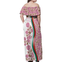 Rose of Bulgaria Family Matching Off Shoulder Maxi Dress and Hawaiian Shirt with National Flag Ribbon and Floral Damask Pattern