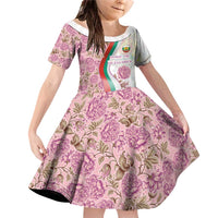 Rose of Bulgaria Family Matching Off Shoulder Short Dress and Hawaiian Shirt with National Flag Ribbon and Floral Damask Pattern