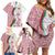 Rose of Bulgaria Family Matching Off Shoulder Short Dress and Hawaiian Shirt with National Flag Ribbon and Floral Damask Pattern