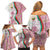 Rose of Bulgaria Family Matching Off Shoulder Short Dress and Hawaiian Shirt with National Flag Ribbon and Floral Damask Pattern