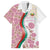 Rose of Bulgaria Family Matching Puletasi and Hawaiian Shirt with National Flag Ribbon and Floral Damask Pattern