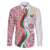 Rose of Bulgaria Family Matching Puletasi and Hawaiian Shirt with National Flag Ribbon and Floral Damask Pattern