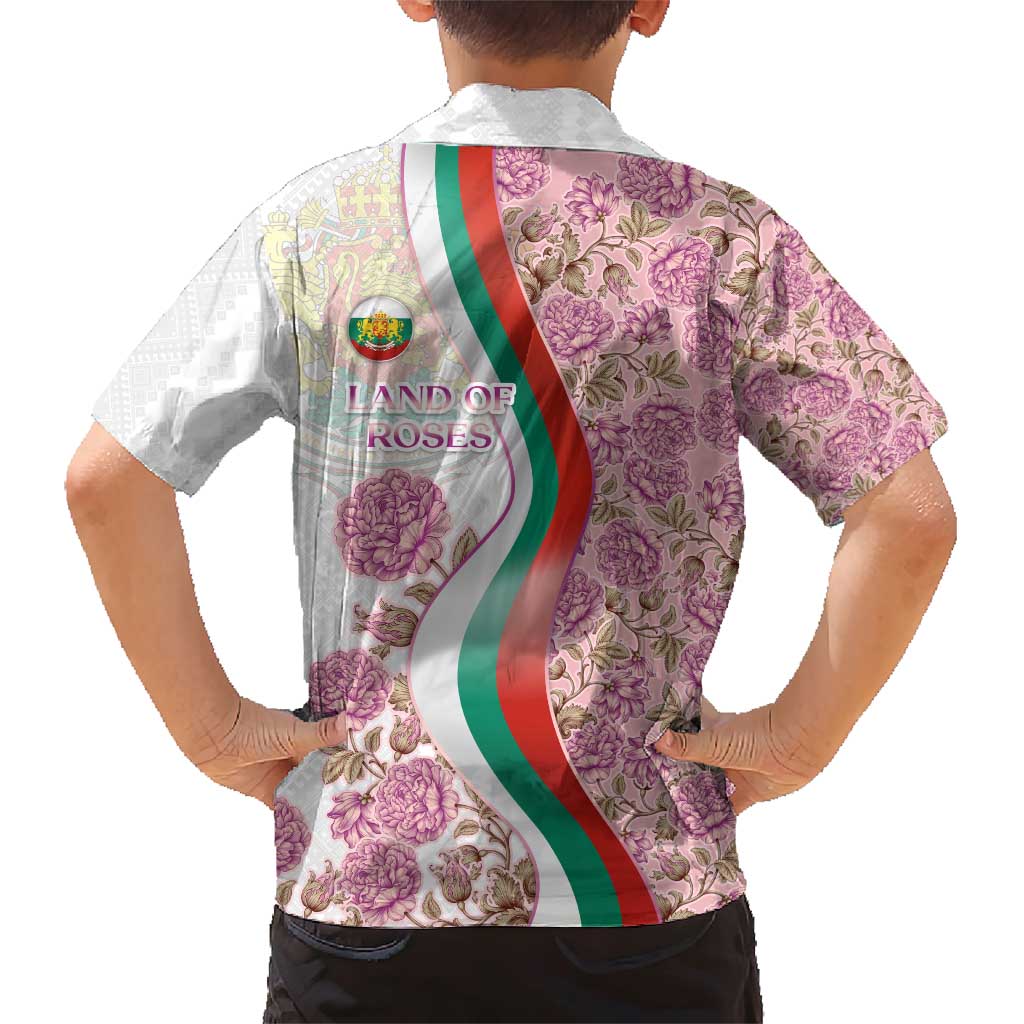 Rose of Bulgaria Family Matching Short Sleeve Bodycon Dress and Hawaiian Shirt with National Flag Ribbon and Floral Damask Pattern