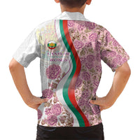 Rose of Bulgaria Family Matching Short Sleeve Bodycon Dress and Hawaiian Shirt with National Flag Ribbon and Floral Damask Pattern