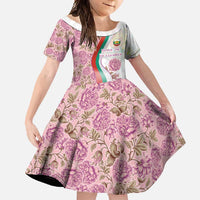 Rose of Bulgaria Family Matching Short Sleeve Bodycon Dress and Hawaiian Shirt with National Flag Ribbon and Floral Damask Pattern
