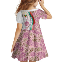 Rose of Bulgaria Family Matching Short Sleeve Bodycon Dress and Hawaiian Shirt with National Flag Ribbon and Floral Damask Pattern