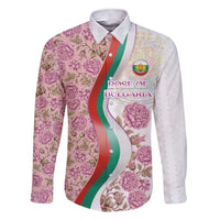 Rose of Bulgaria Family Matching Short Sleeve Bodycon Dress and Hawaiian Shirt with National Flag Ribbon and Floral Damask Pattern
