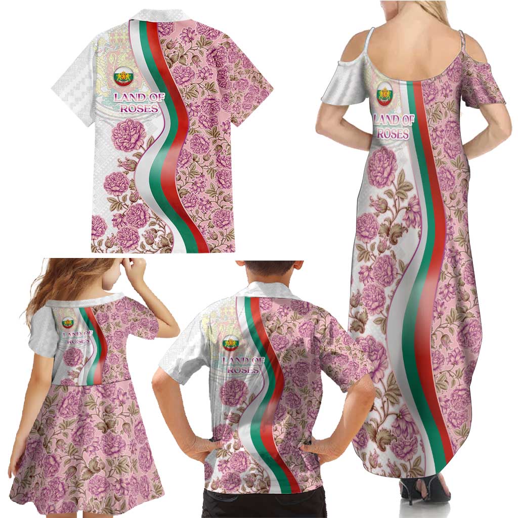 Rose of Bulgaria Family Matching Summer Maxi Dress and Hawaiian Shirt with National Flag Ribbon and Floral Damask Pattern