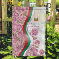Rose of Bulgaria Garden Flag with National Flag Ribbon and Floral Damask Pattern