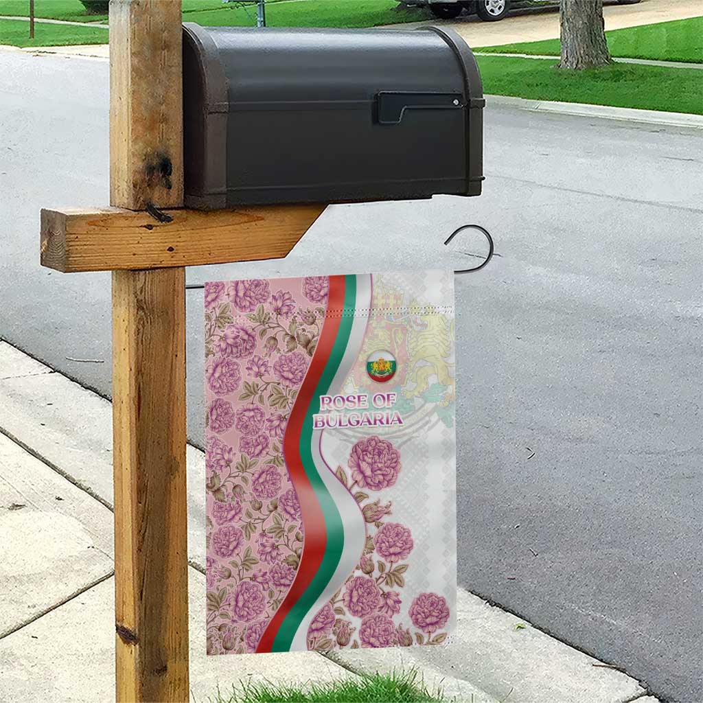 Rose of Bulgaria Garden Flag with National Flag Ribbon and Floral Damask Pattern