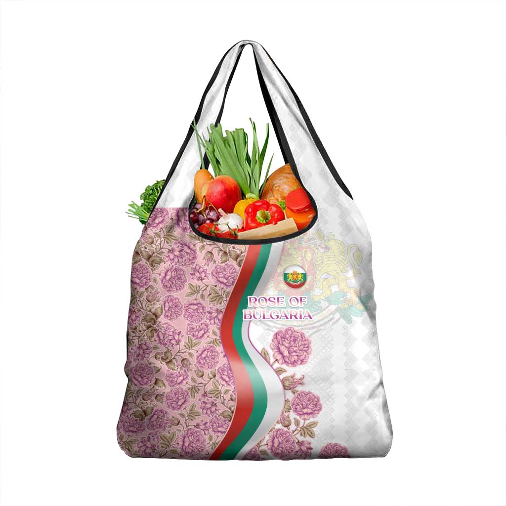 Rose of Bulgaria Grocery Bag with National Flag Ribbon and Floral Damask Pattern