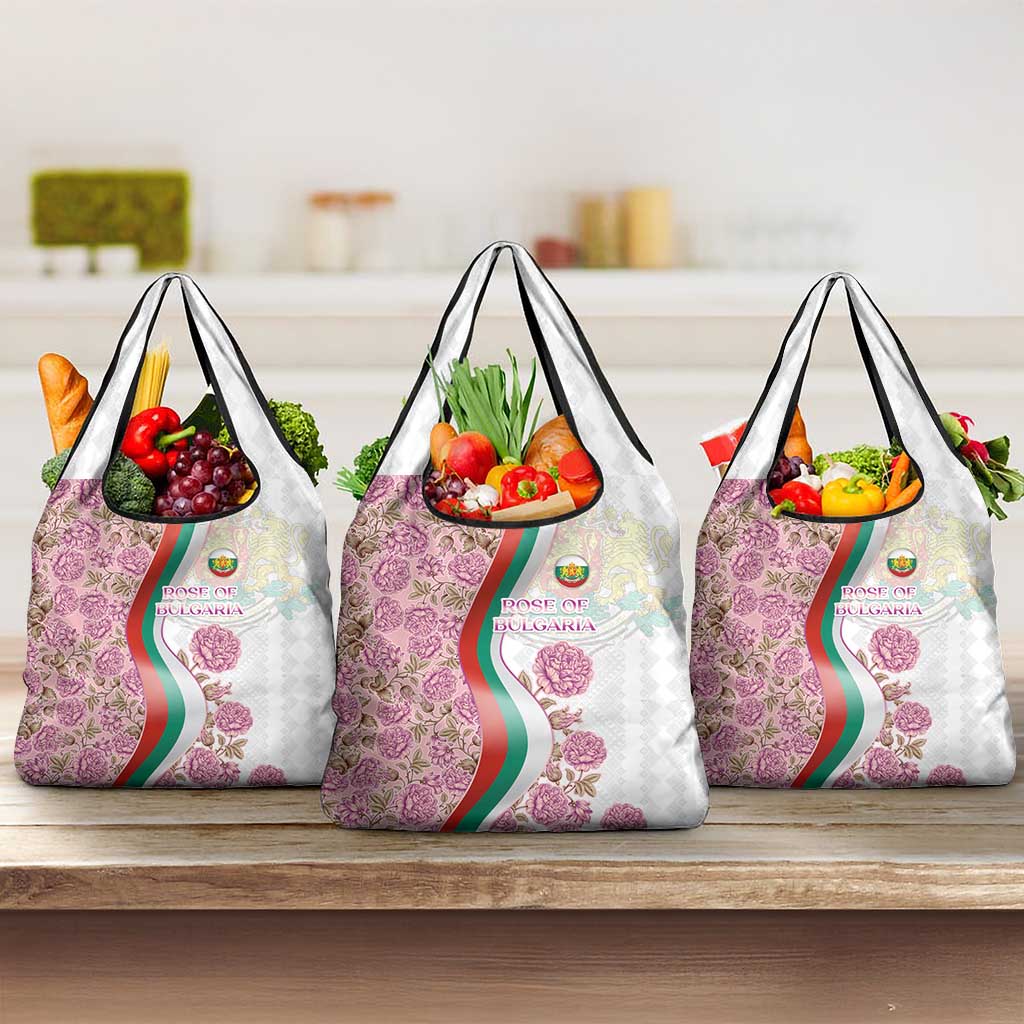 Rose of Bulgaria Grocery Bag with National Flag Ribbon and Floral Damask Pattern