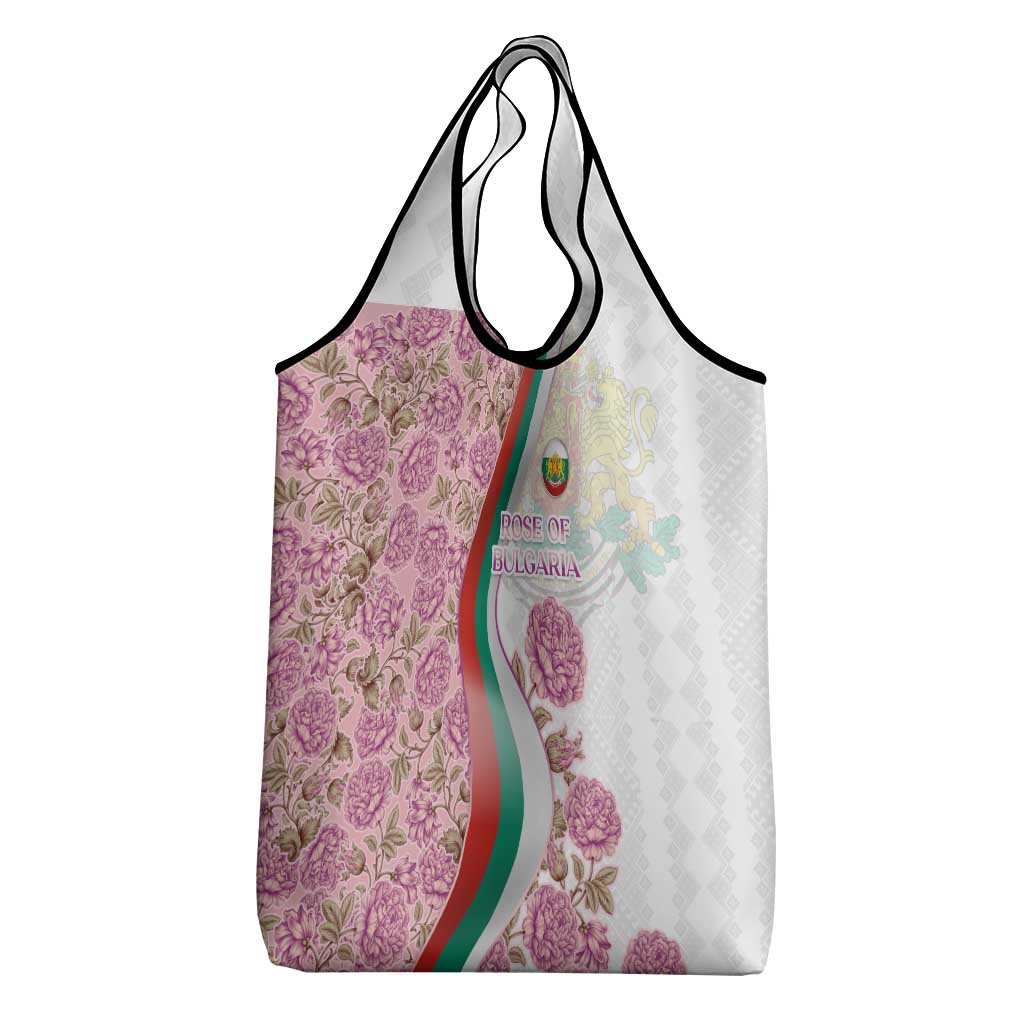 Rose of Bulgaria Grocery Bag with National Flag Ribbon and Floral Damask Pattern